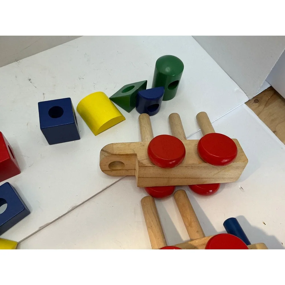 Melissa & Doug Wooden Stacking Train Toy Colorful Geometric Blocks Toddler Set